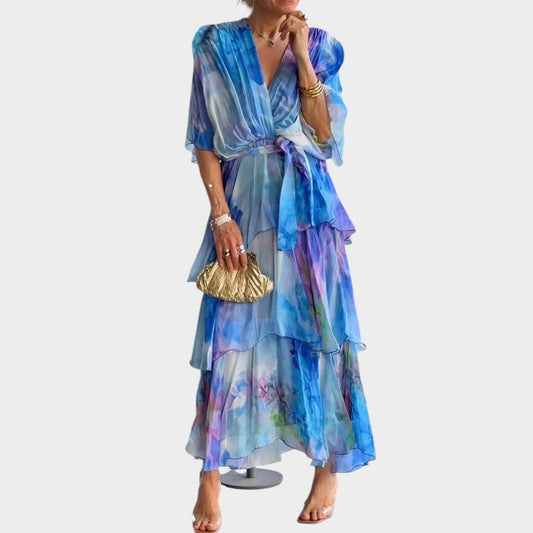 Elegant Floral Chiffon Maxi Dress