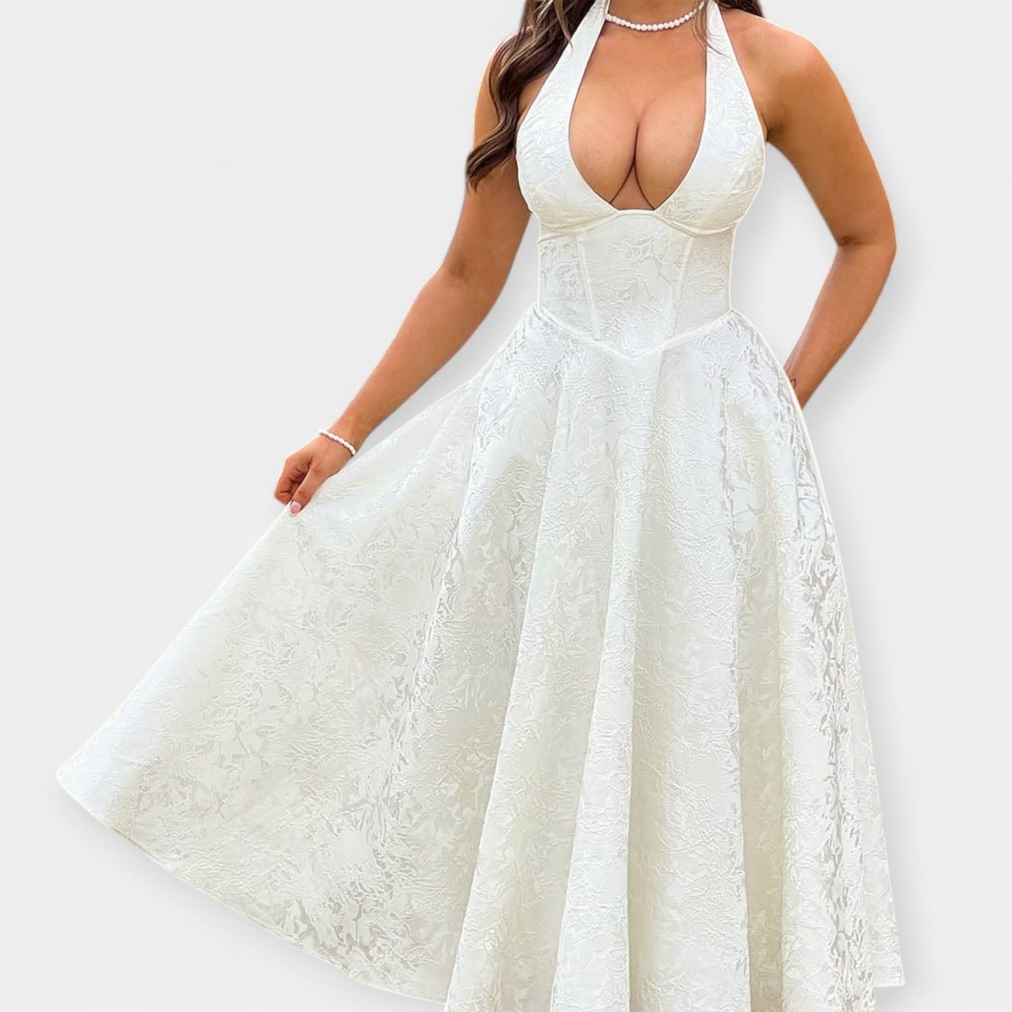 Midi Dress with Open Back and Corset Design
