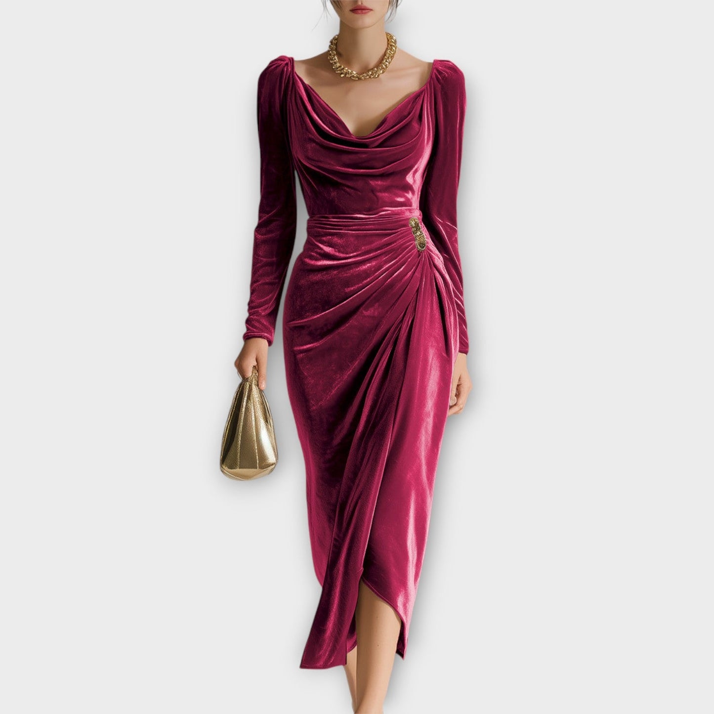 Luxe Velvet Draped Evening Dress