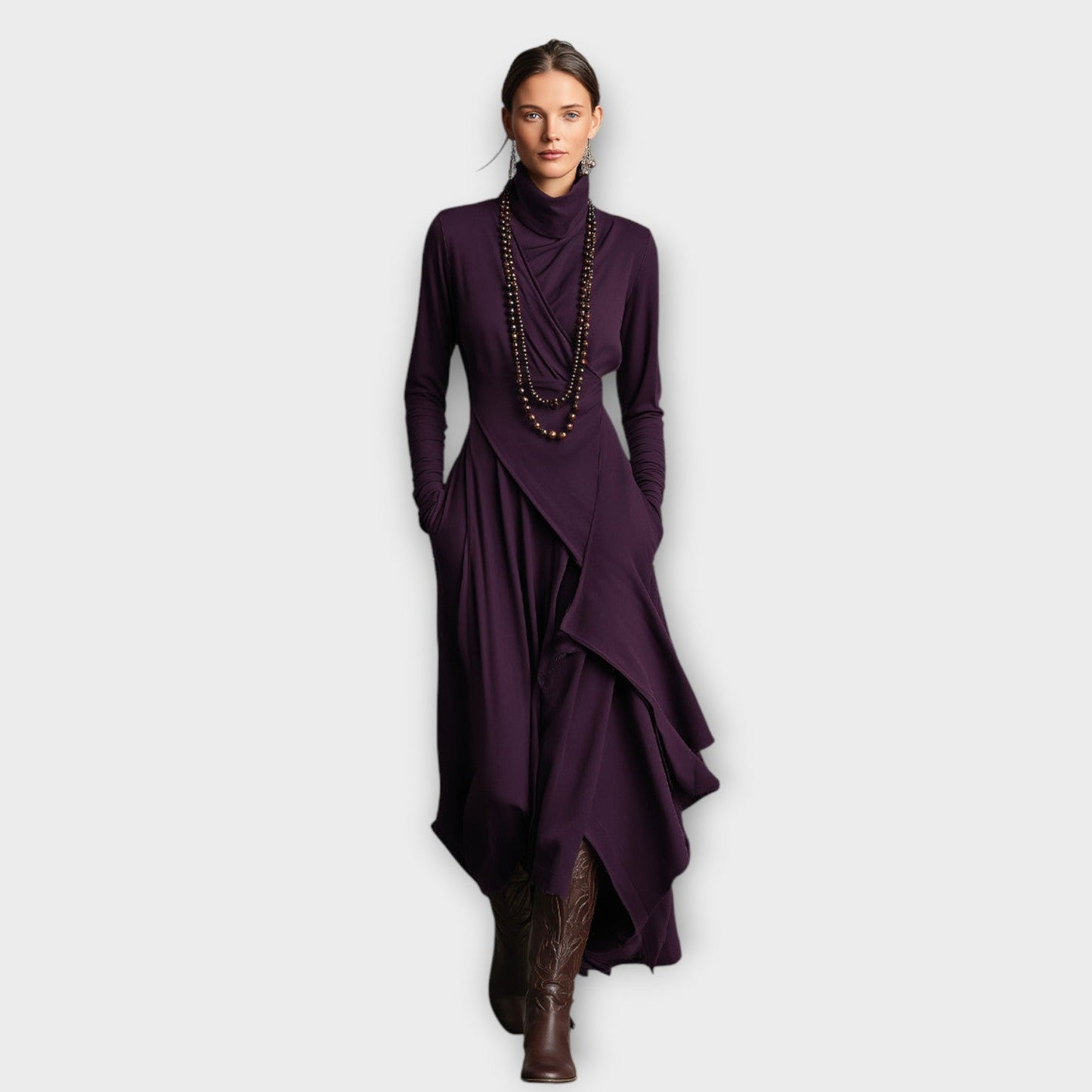 Draped Turtleneck Maxi Dress