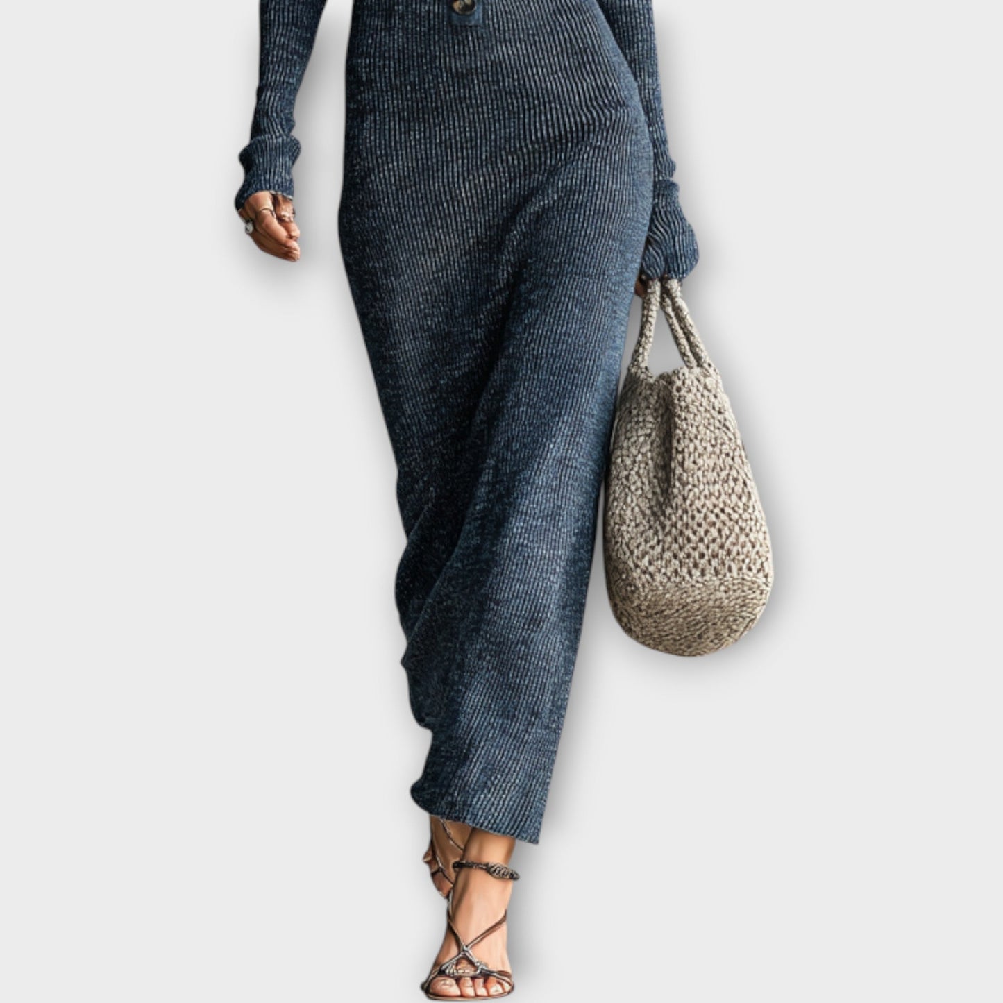 Buttoned Hooded Ribbed Maxi Dress