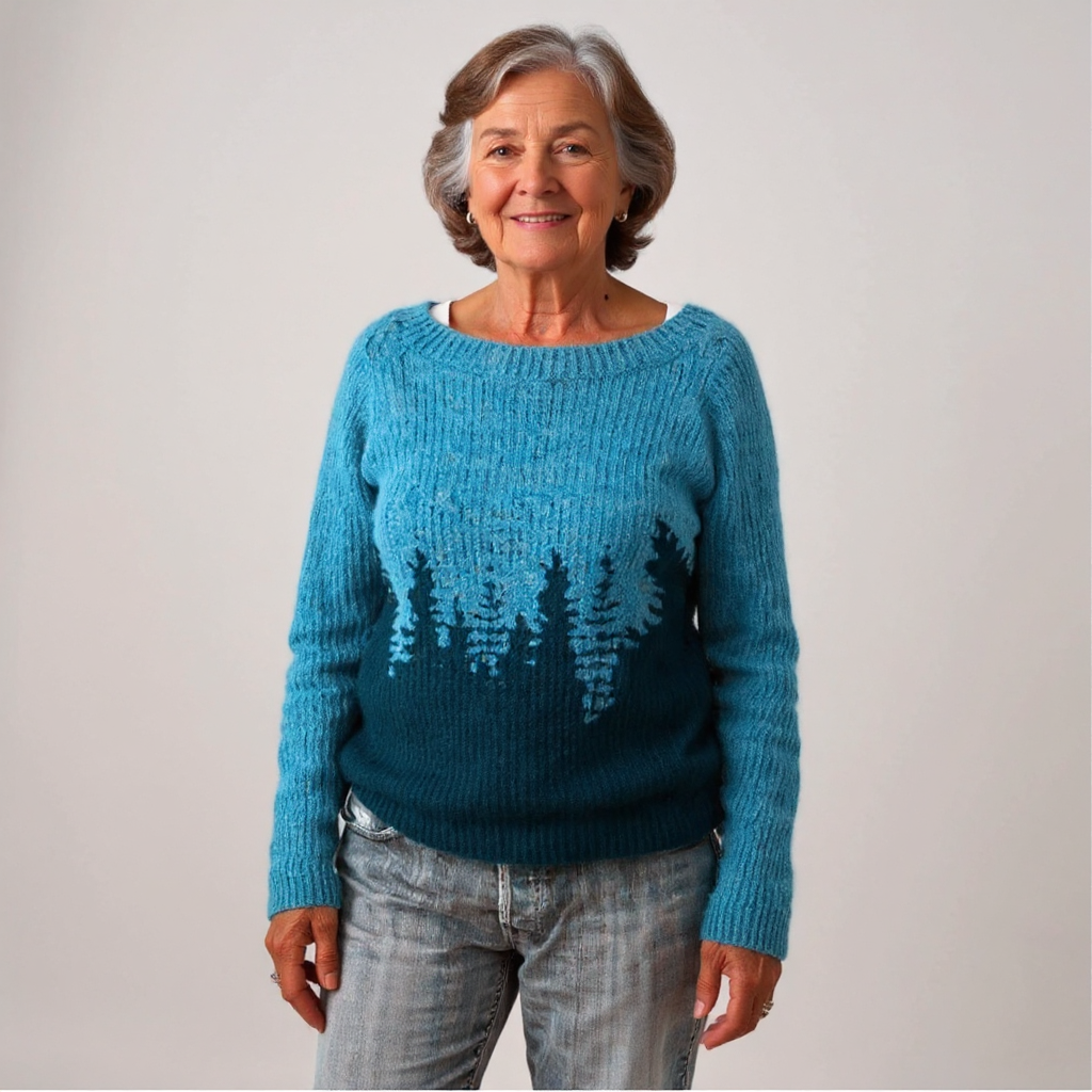 Knitted Blouse with Forest-Inspired Pattern