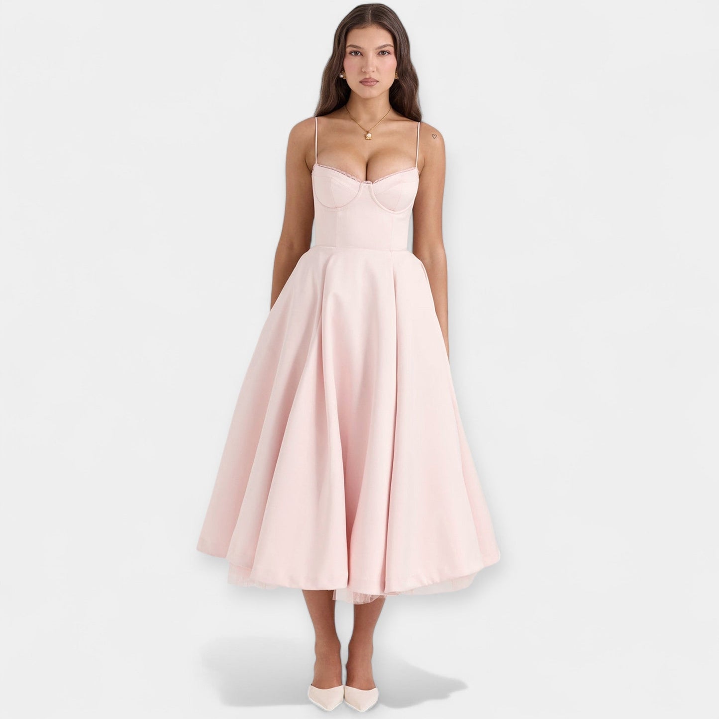 Midi Dress with Tulle Sheer Details