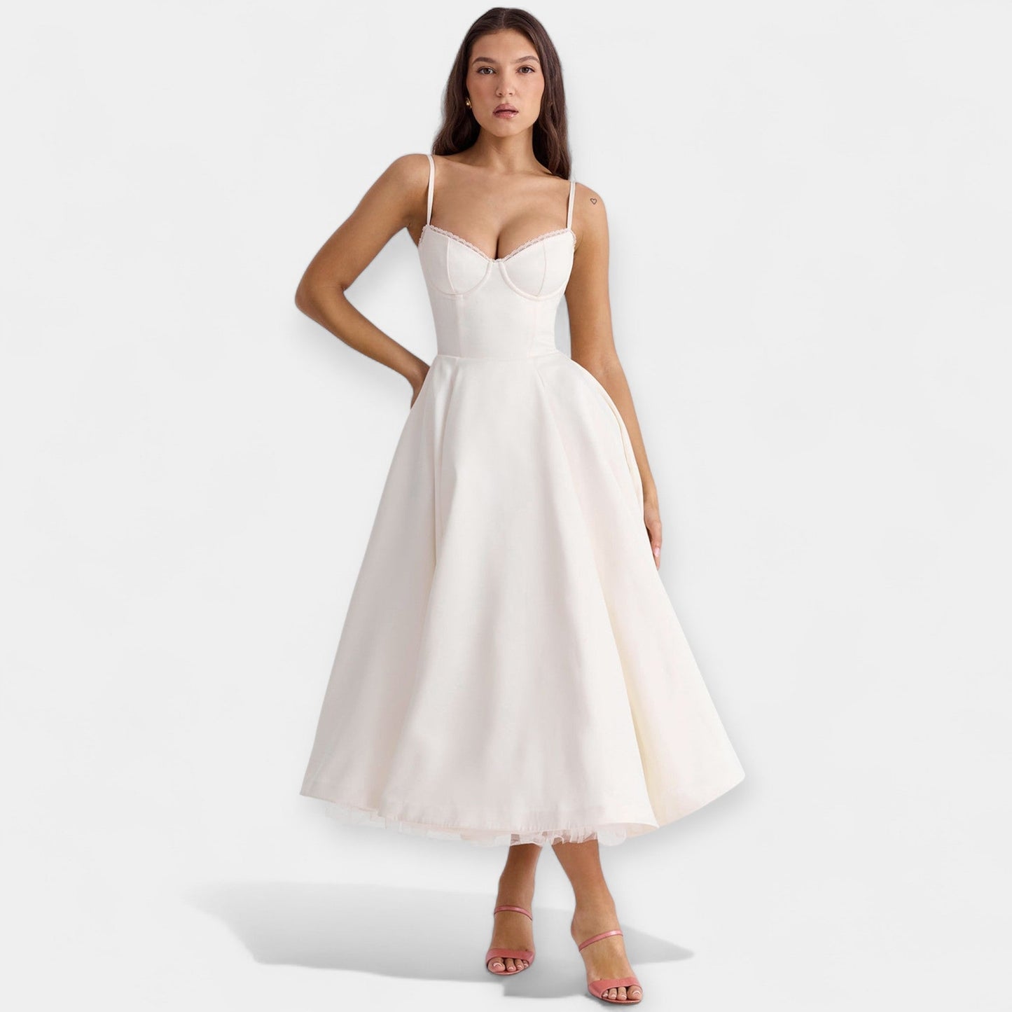 Midi Dress with Tulle Sheer Details