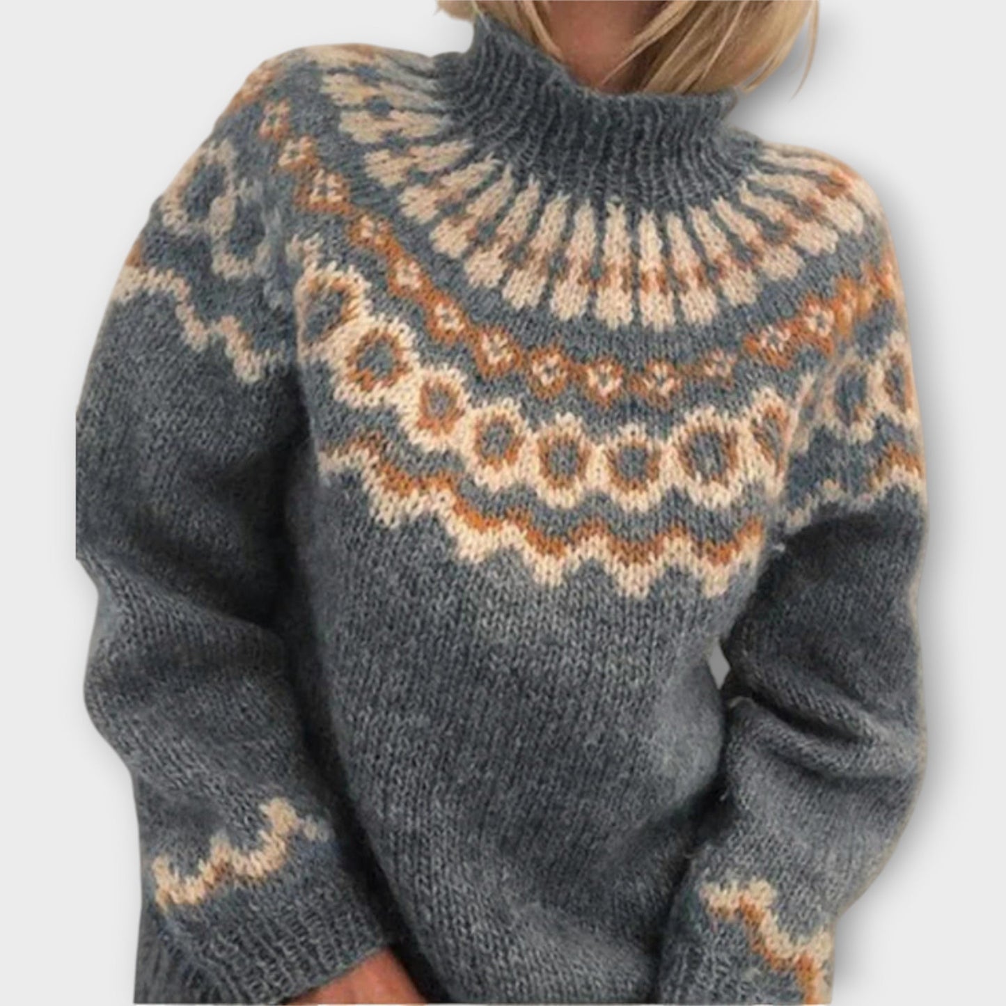 Knitted Sweater with Design on the Collar