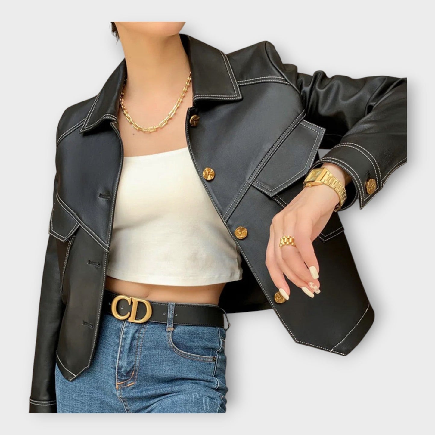 Elegant Leather Jacket with Modern Design and Refined Aesthetic