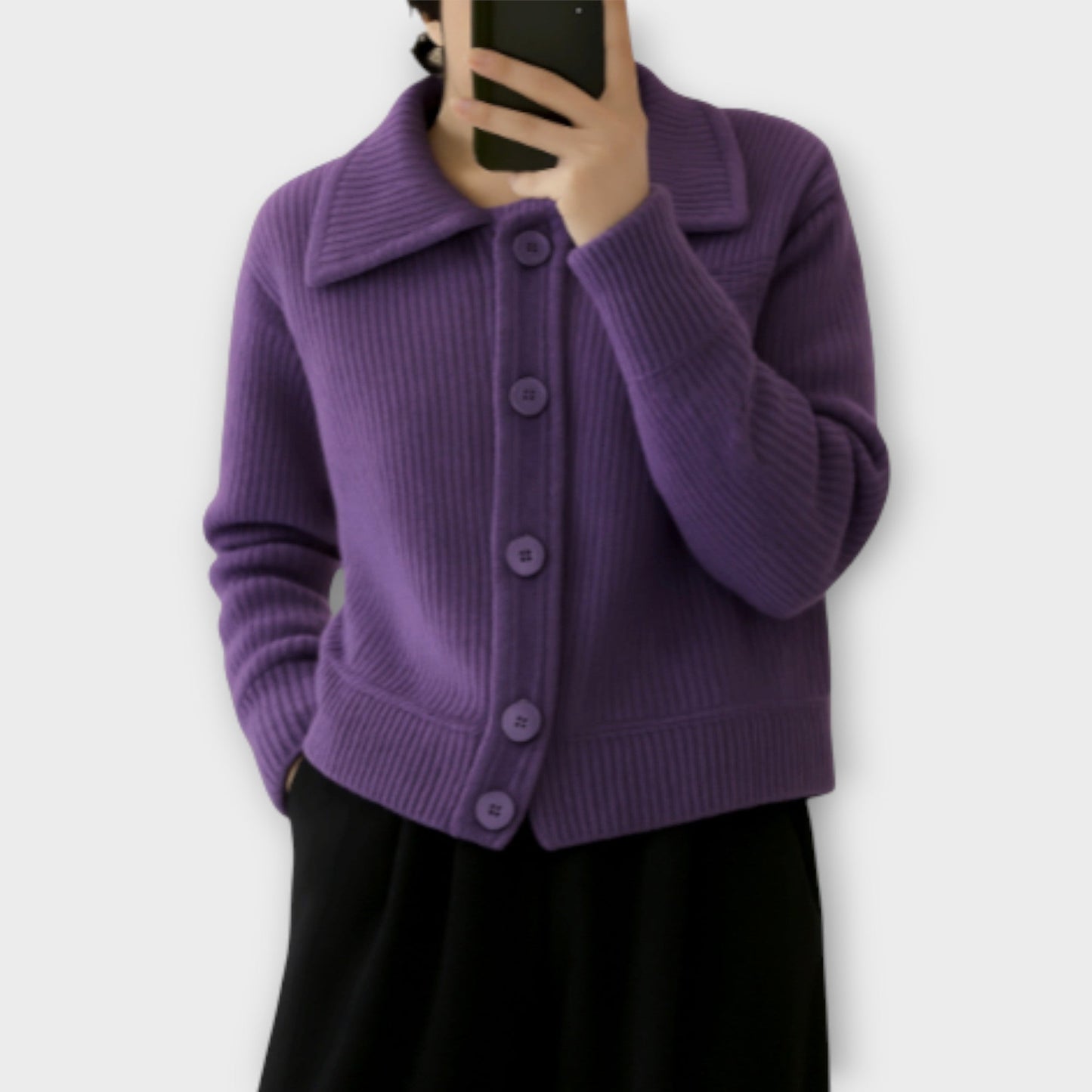 Ribbed Knit Cardigan with Oversized Buttons