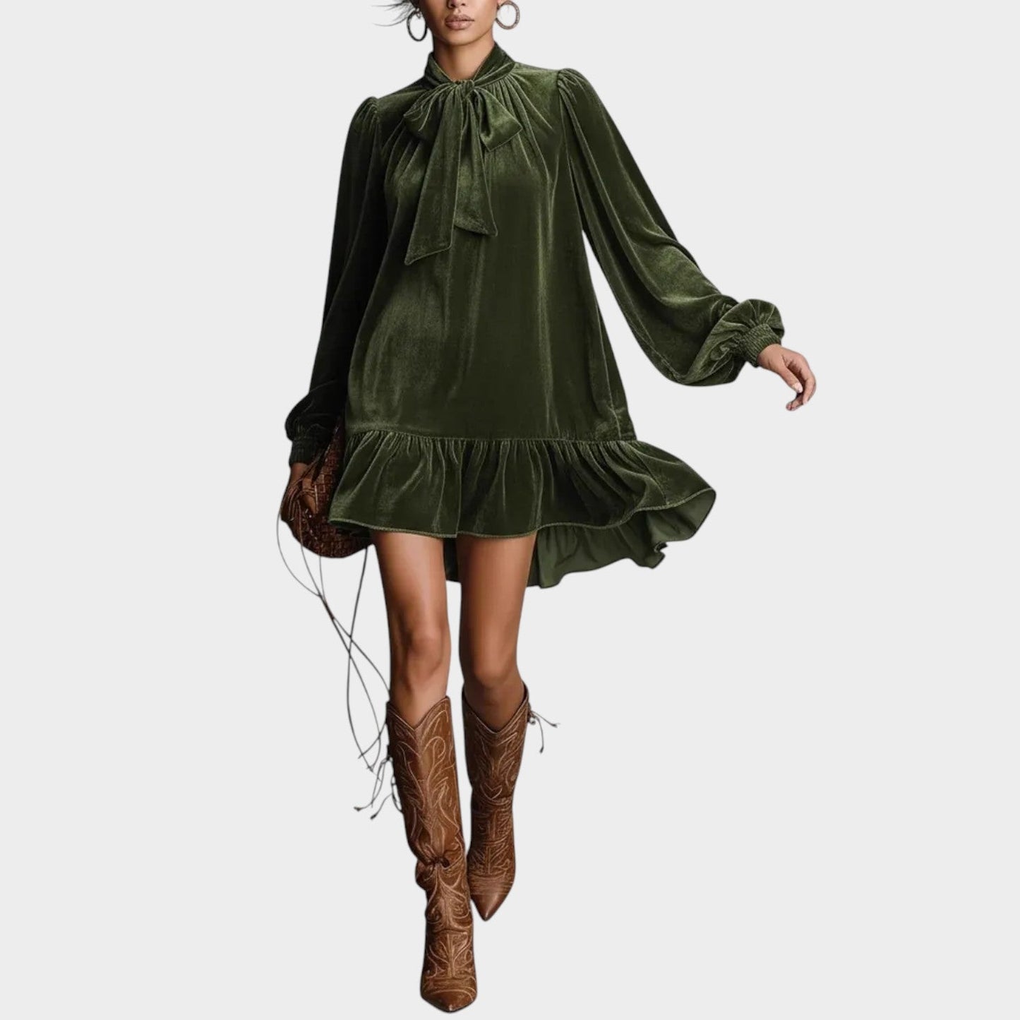 Velvet Tie-Neck Mini Dress