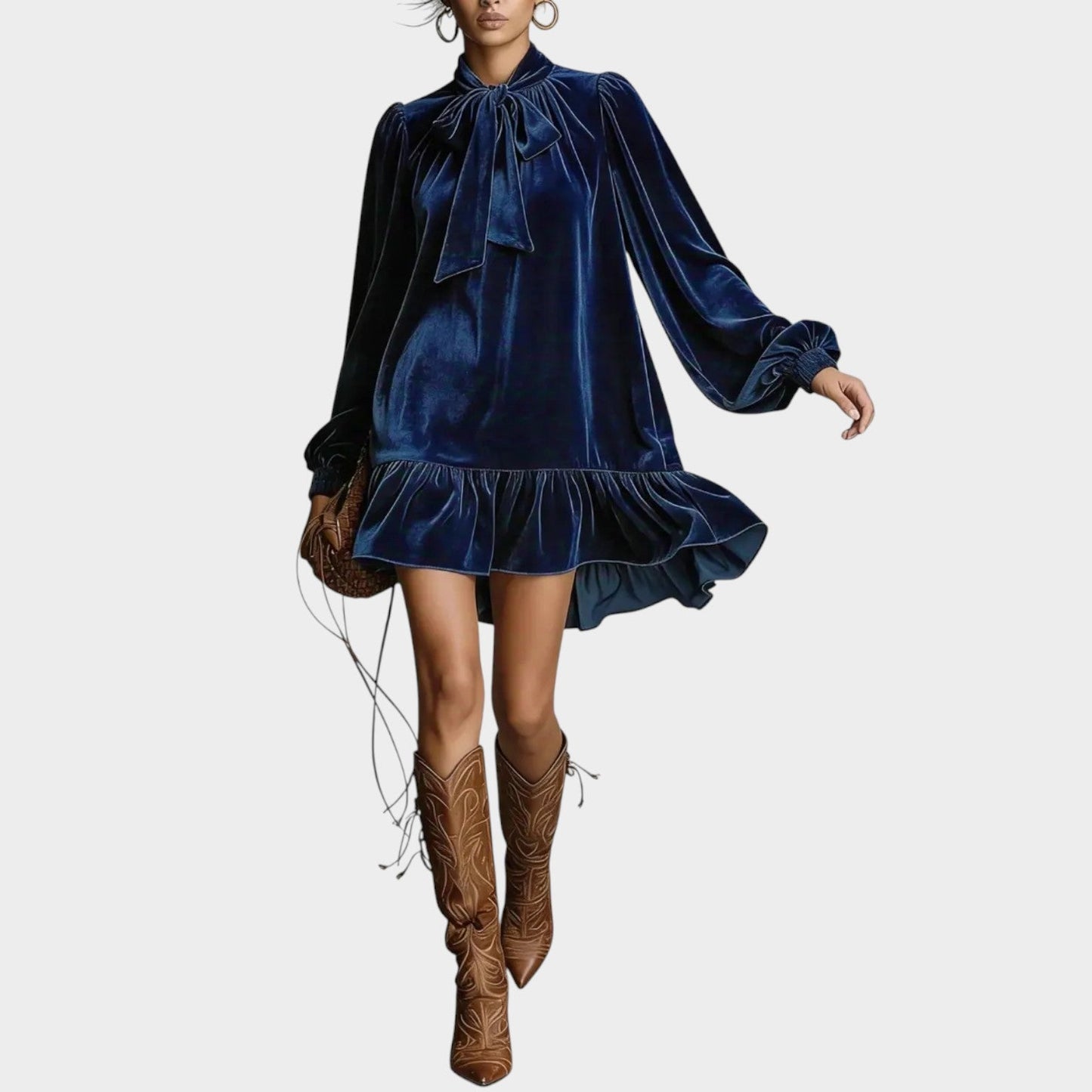 Velvet Tie-Neck Mini Dress