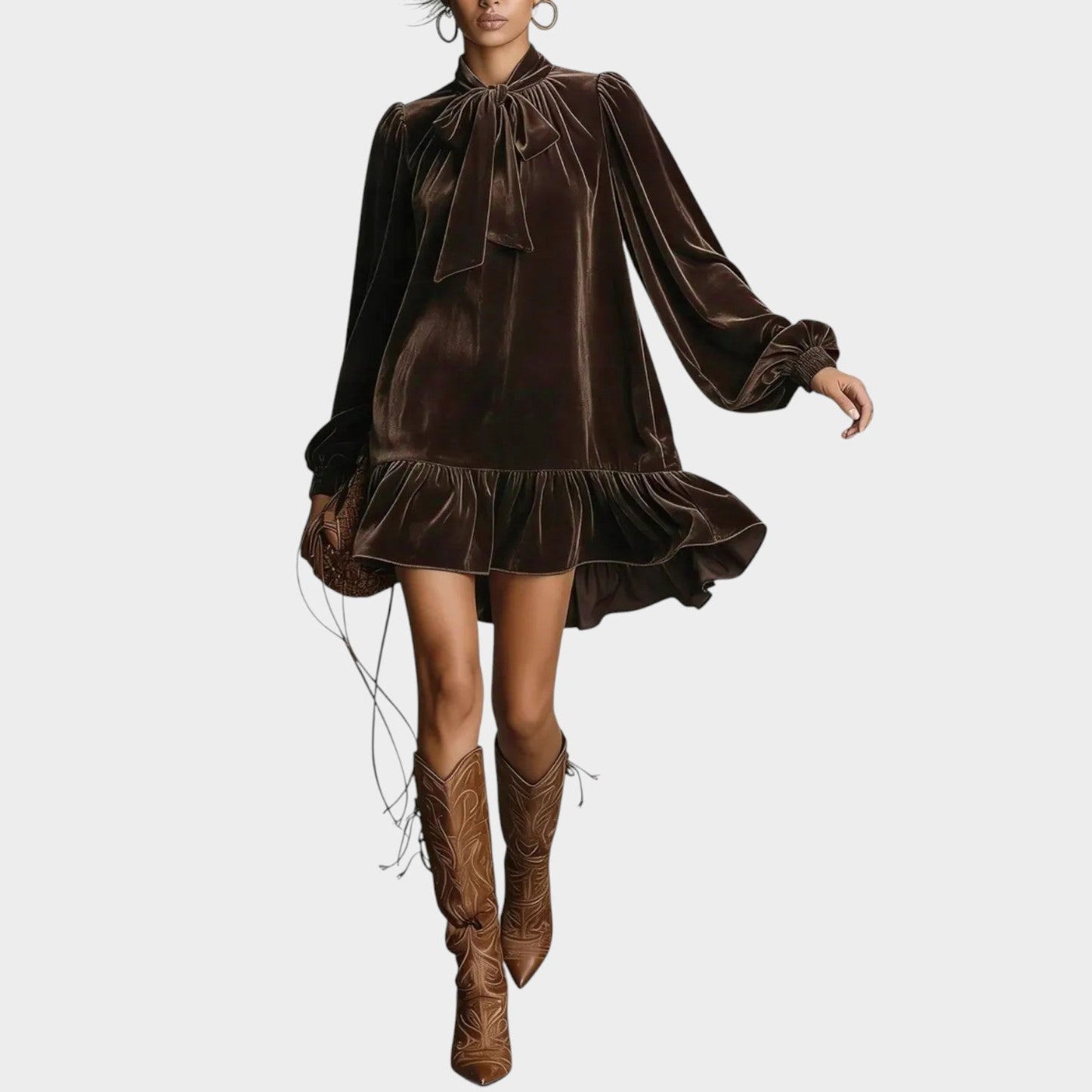 Velvet Tie-Neck Mini Dress