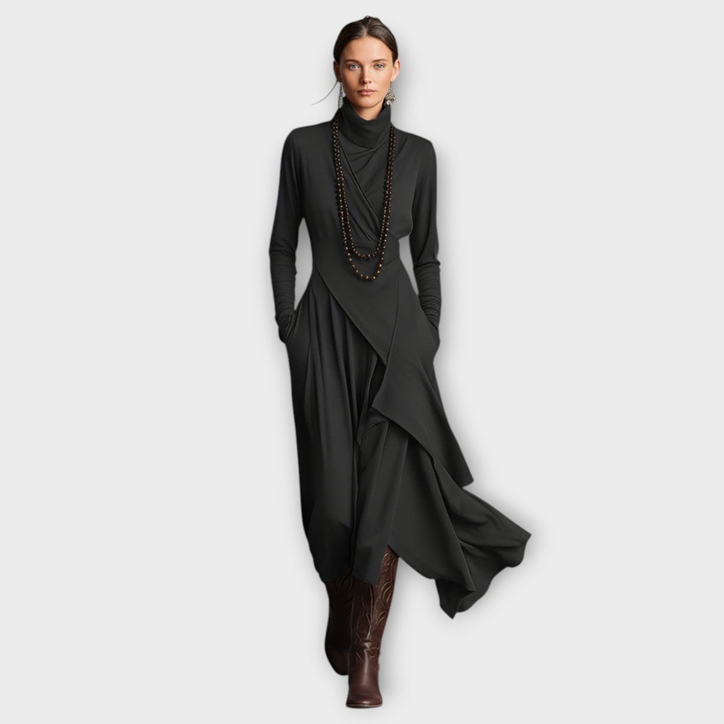 Draped Turtleneck Maxi Dress