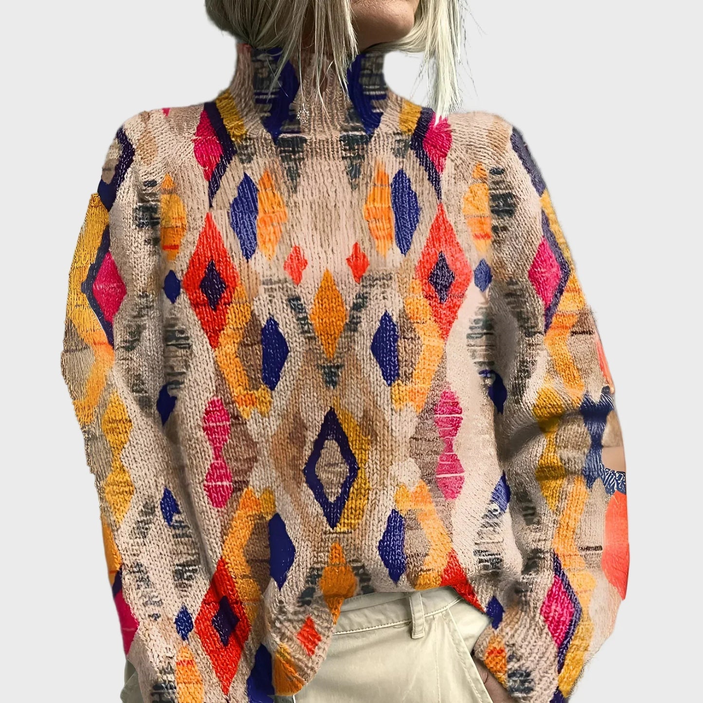 Knitted Turtleneck with Geometric Design
