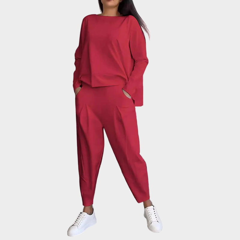 Blouse and Trousers Set with Airy Elegance