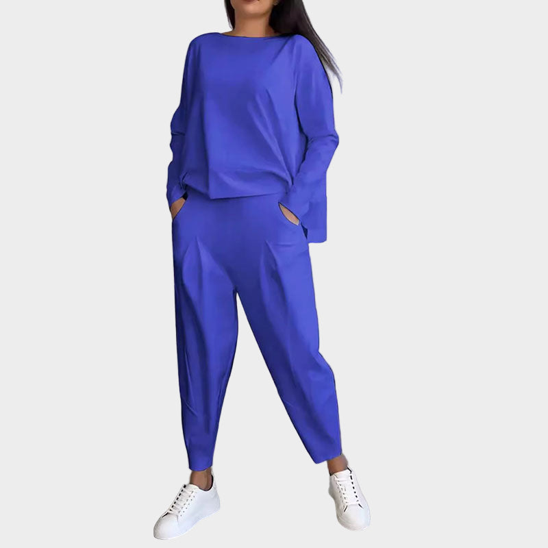 Blouse and Trousers Set with Airy Elegance