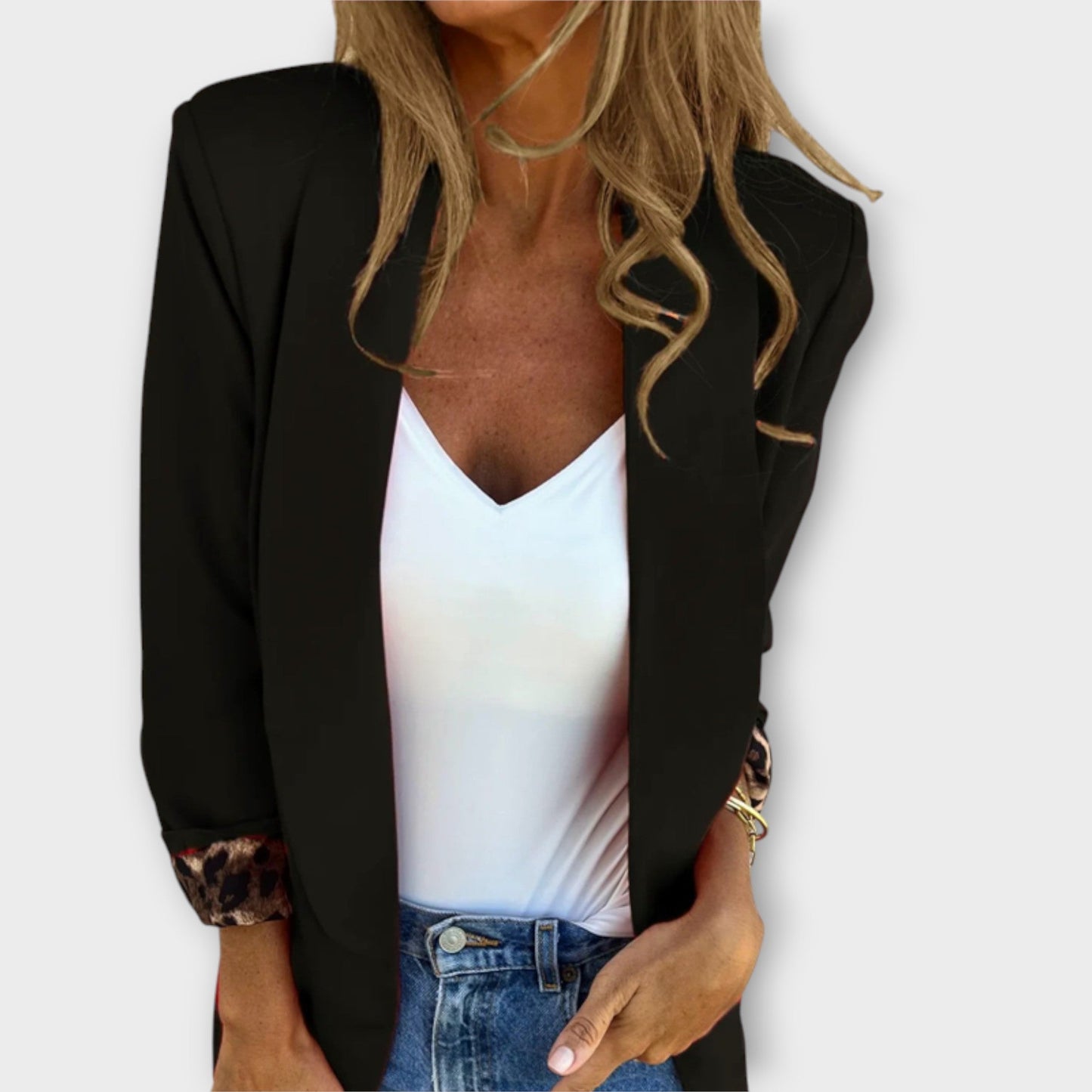 Chic Rolled-Sleeve Open Blazer