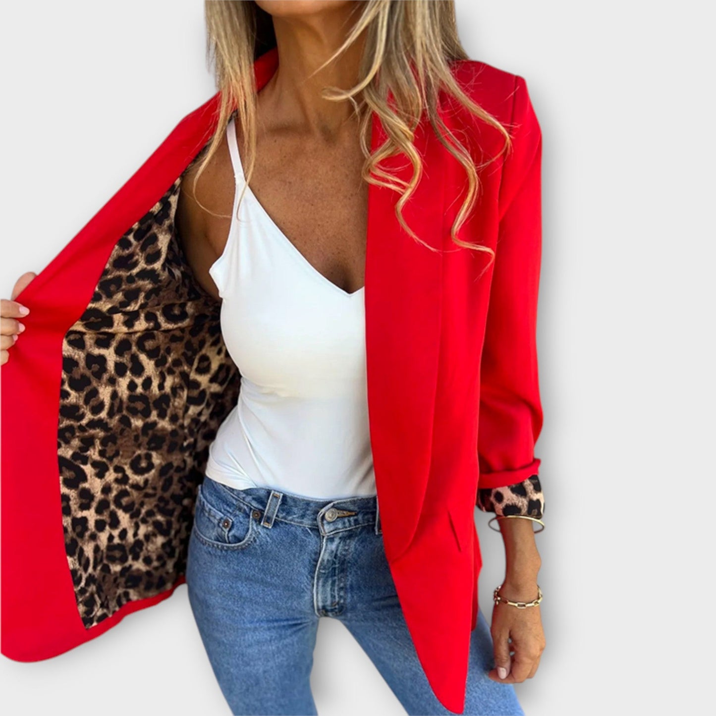 Chic Rolled-Sleeve Open Blazer