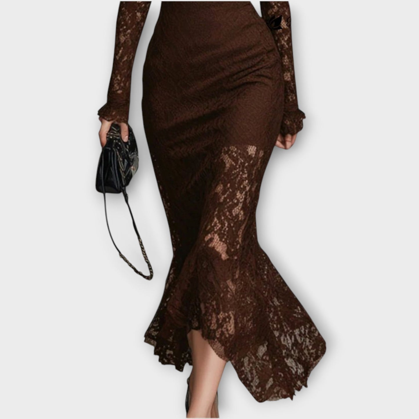 Elegant Lace High-Neck Midi Dress