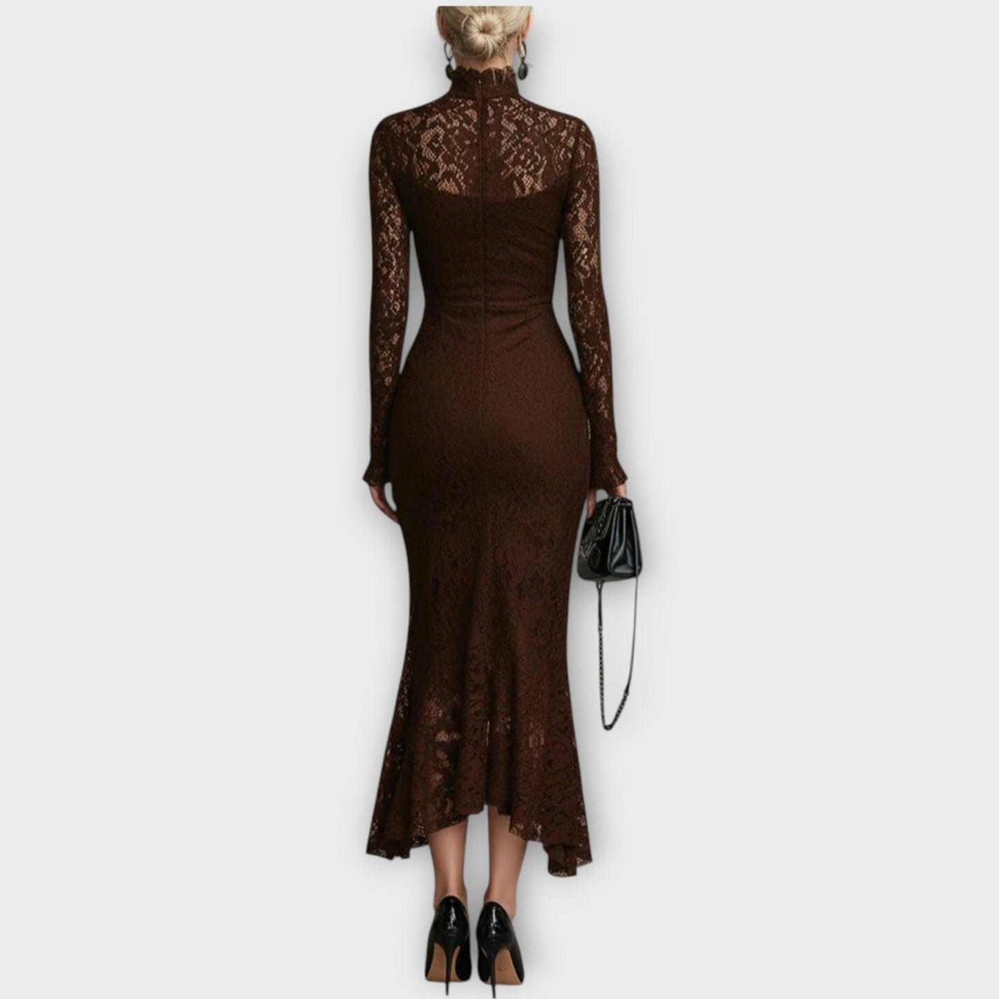 Elegant Lace High-Neck Midi Dress