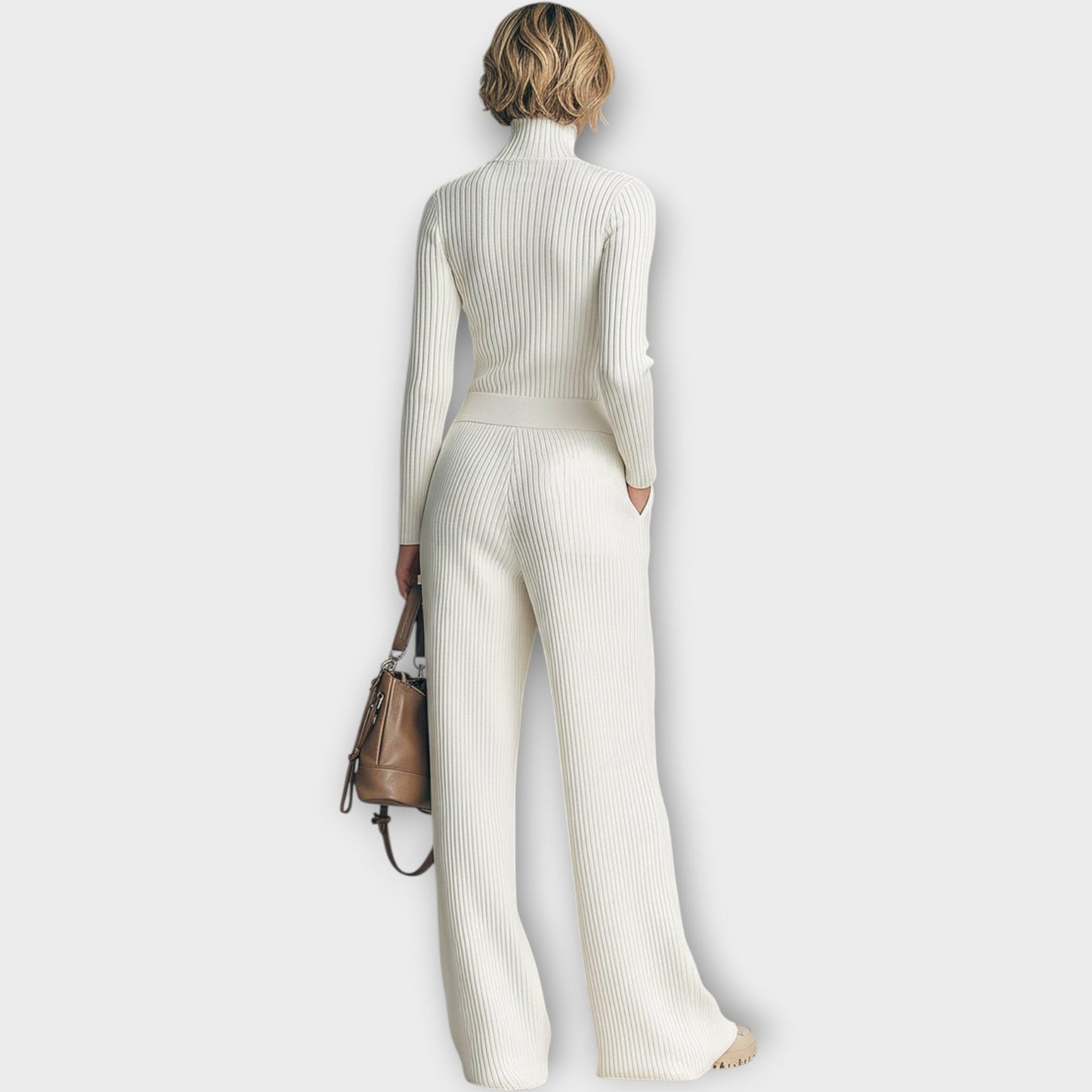 Ribbed Zip-Neck Knit Lounge Set