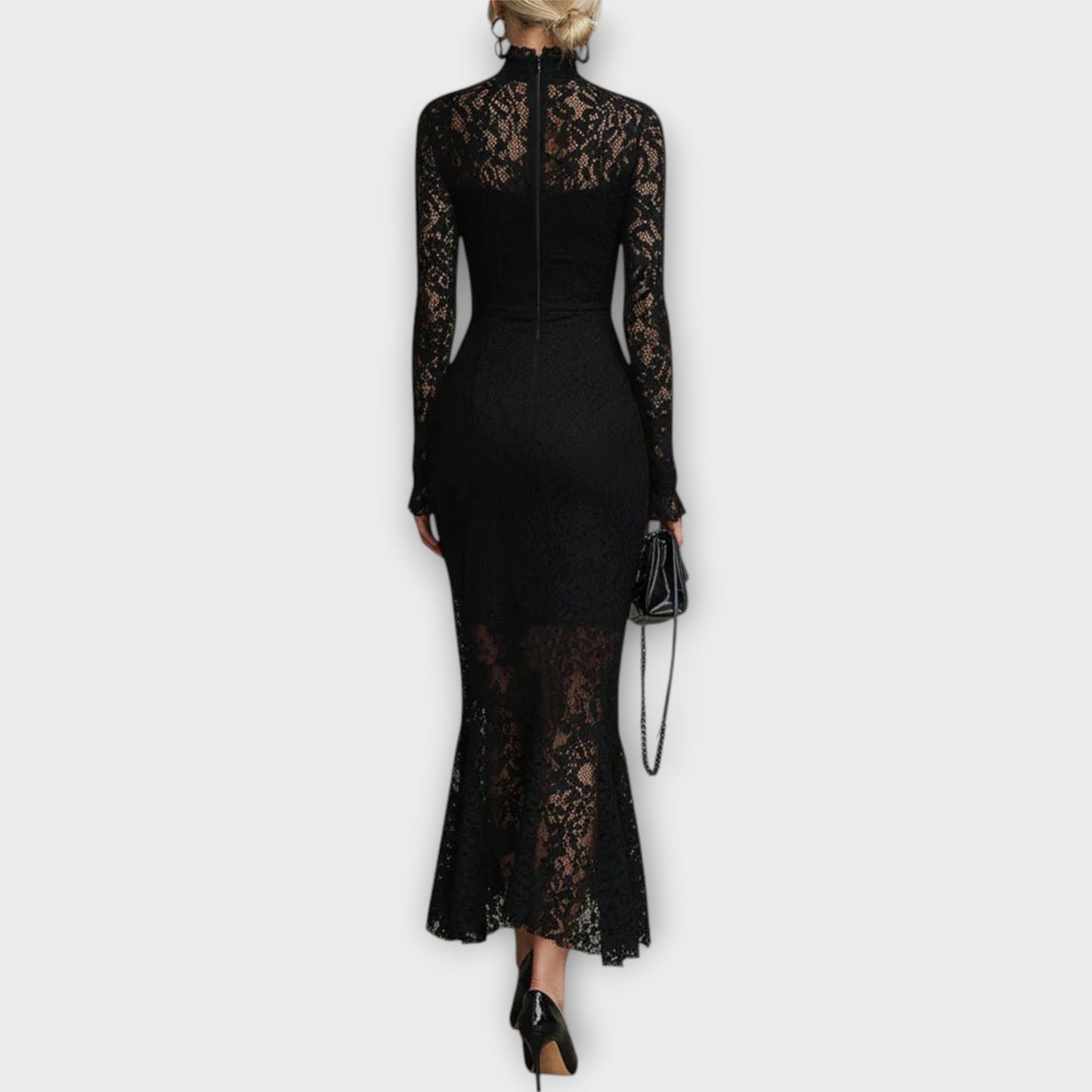 Elegant Lace High-Neck Midi Dress