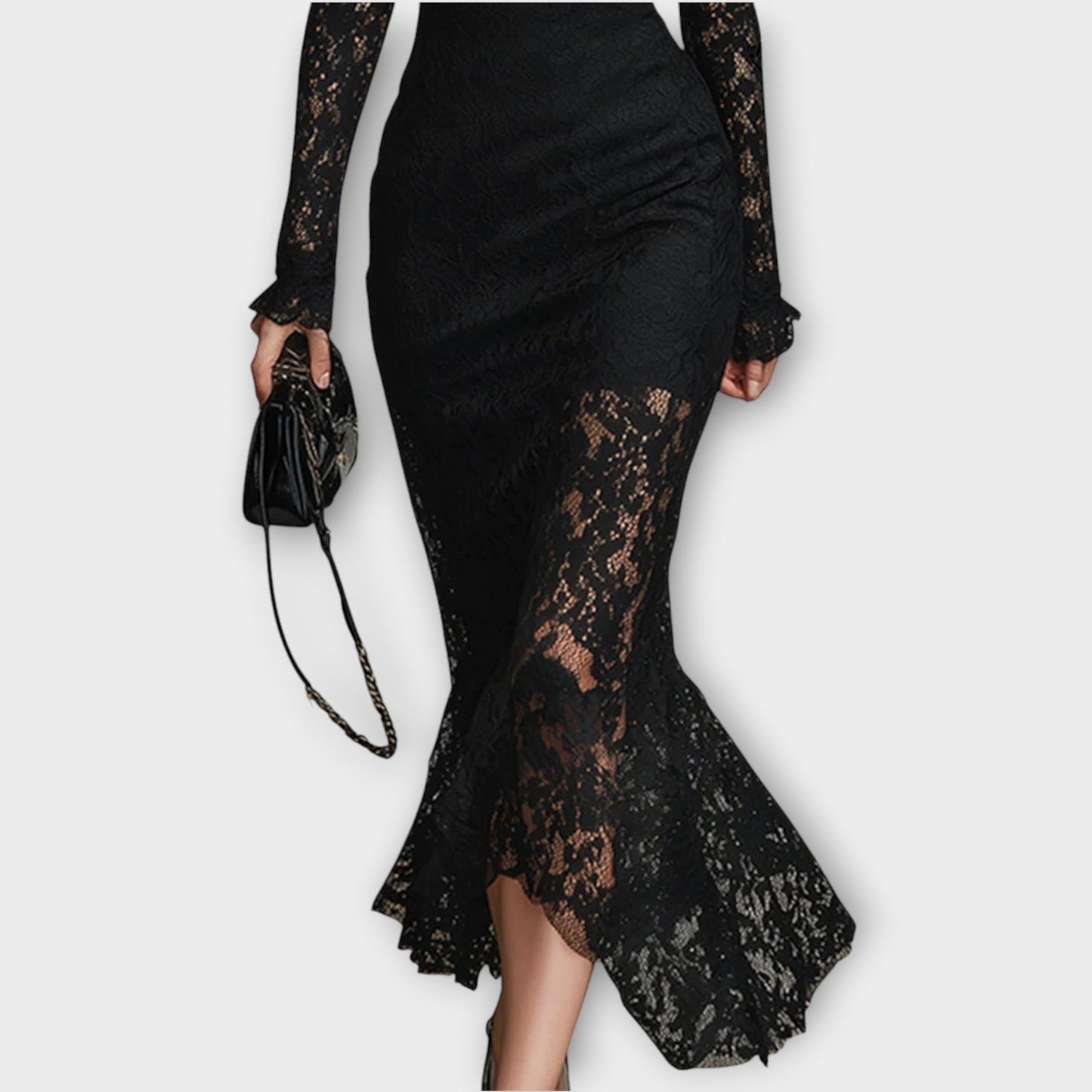 Elegant Lace High-Neck Midi Dress
